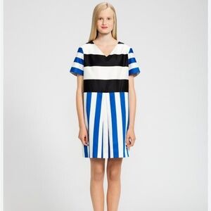 Marimekko Oksidi Short Sleeve Striped Dress White Blue Black size 8